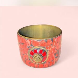 Red and gold mosaic cuff bracelet with a touch of boho and retro charm #boho